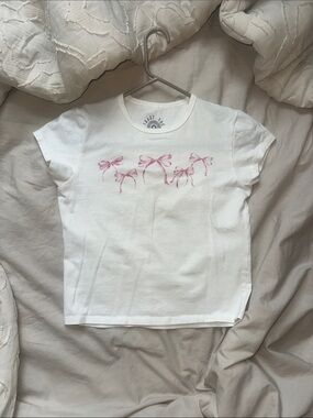Target White Crop Tee with Pink Bow Design